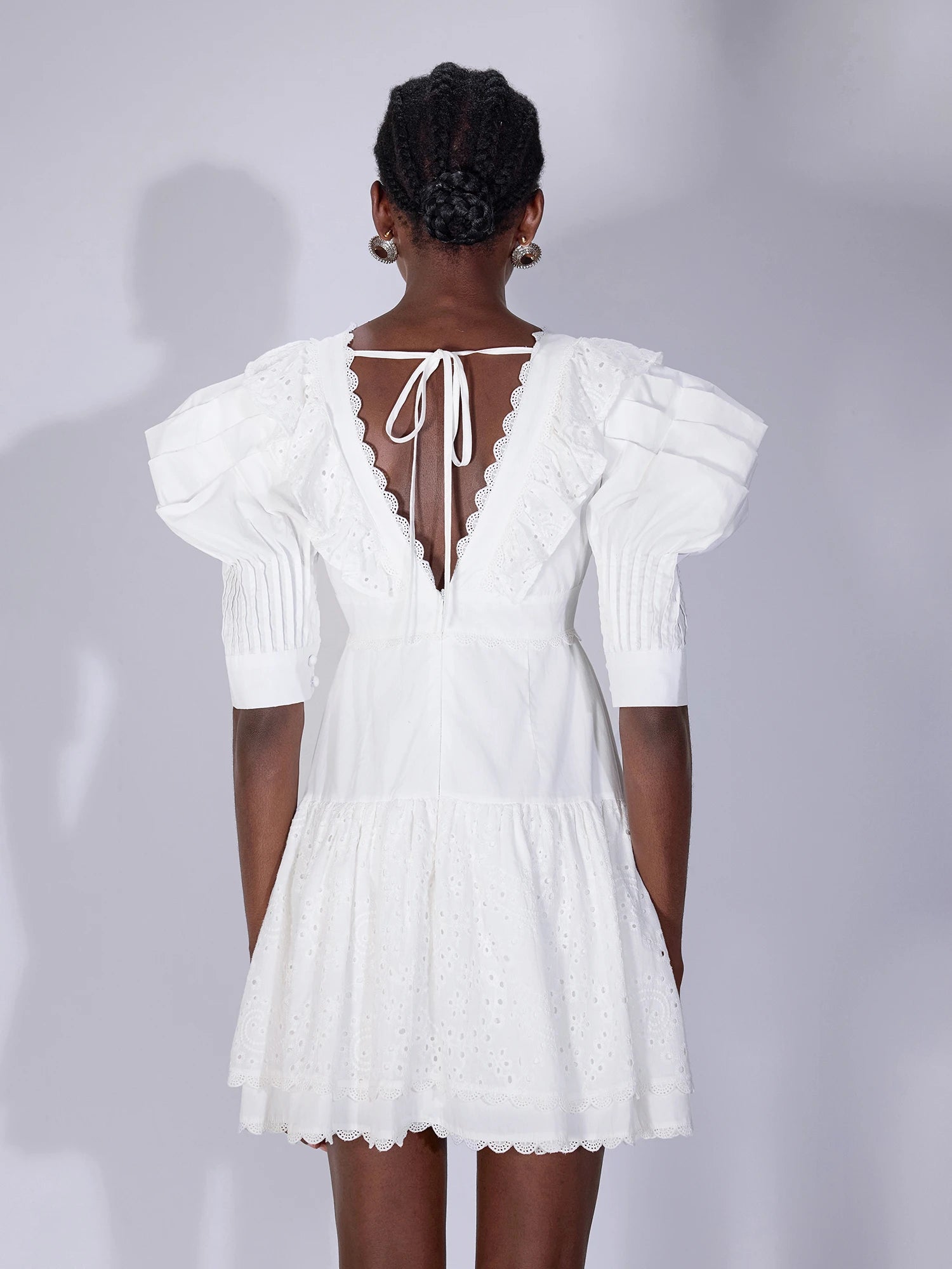 White V-Neck Cut-Out Mini Dress|NOOSGOP