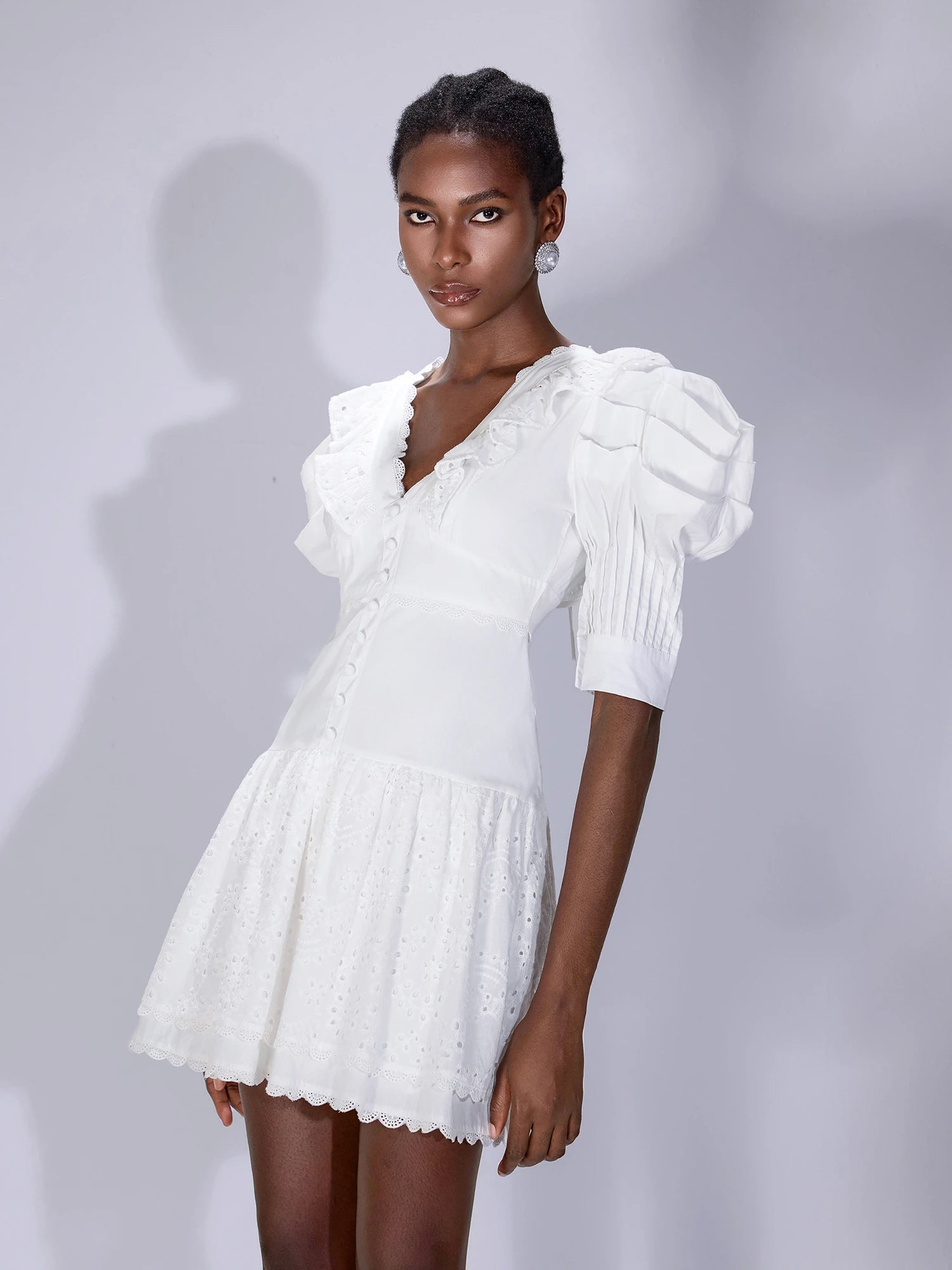 White V-Neck Cut-Out Mini Dress|NOOSGOP