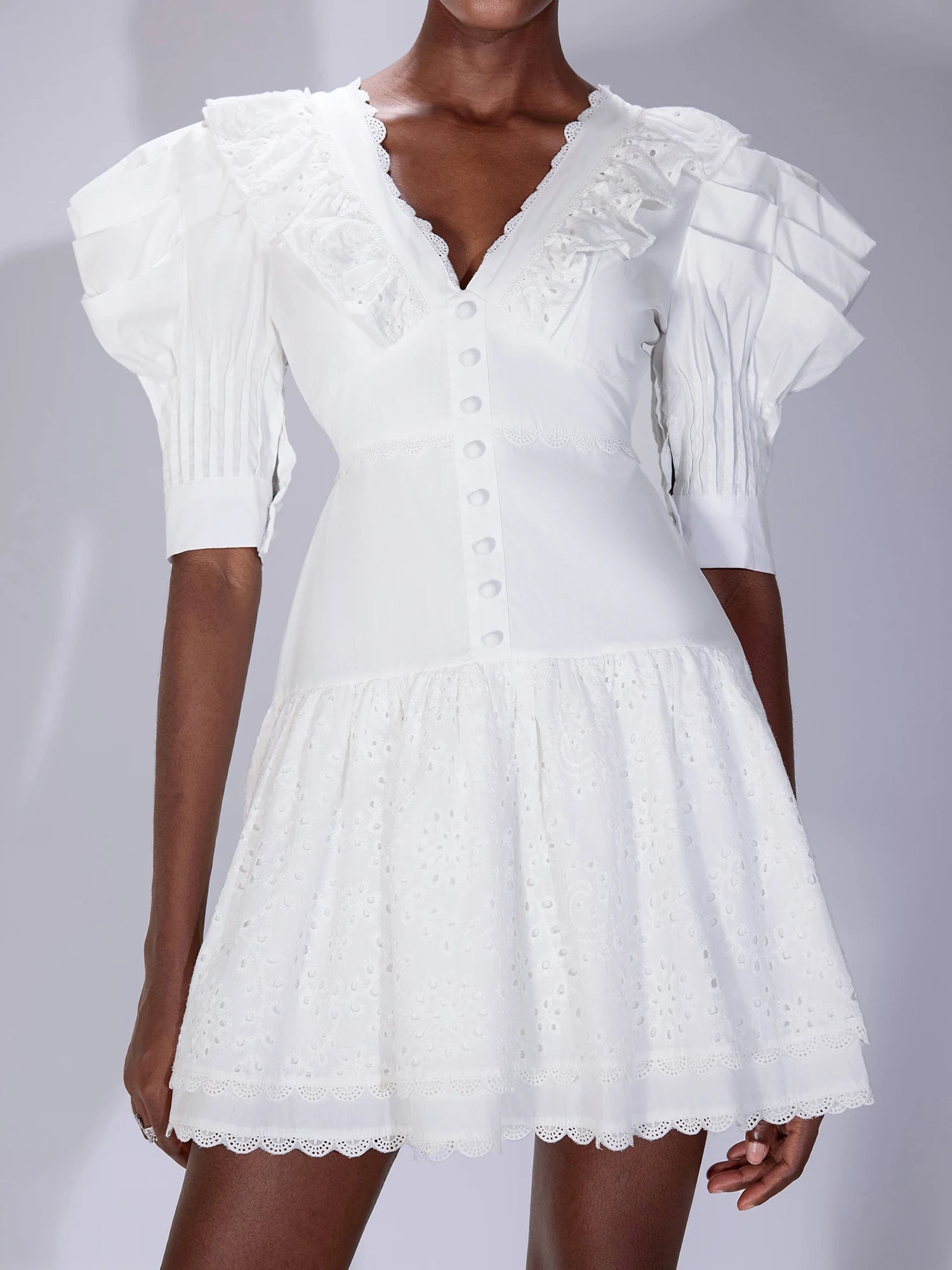 White V-Neck Cut-Out Mini Dress|NOOSGOP