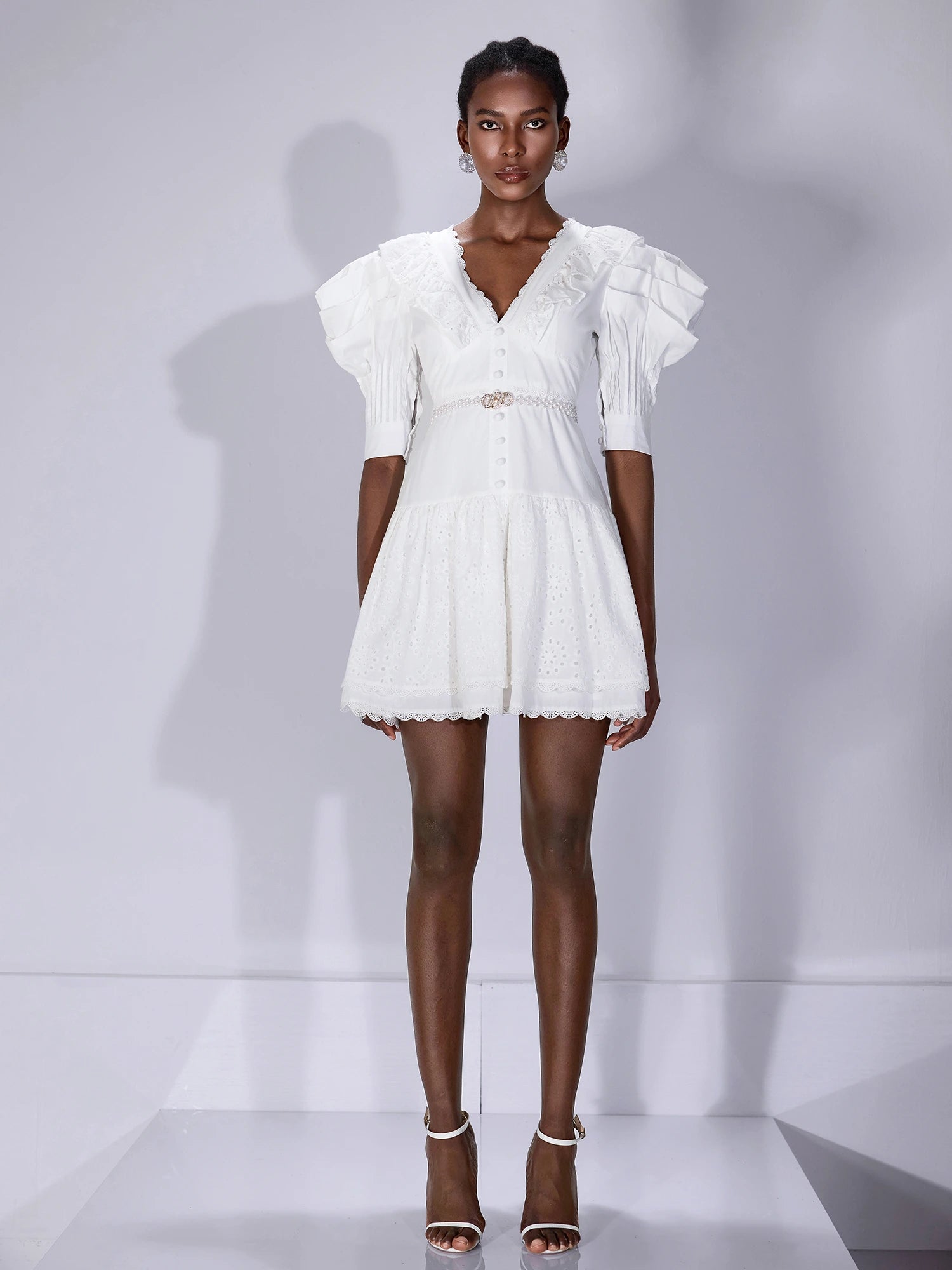 White V-Neck Cut-Out Mini Dress|NOOSGOP