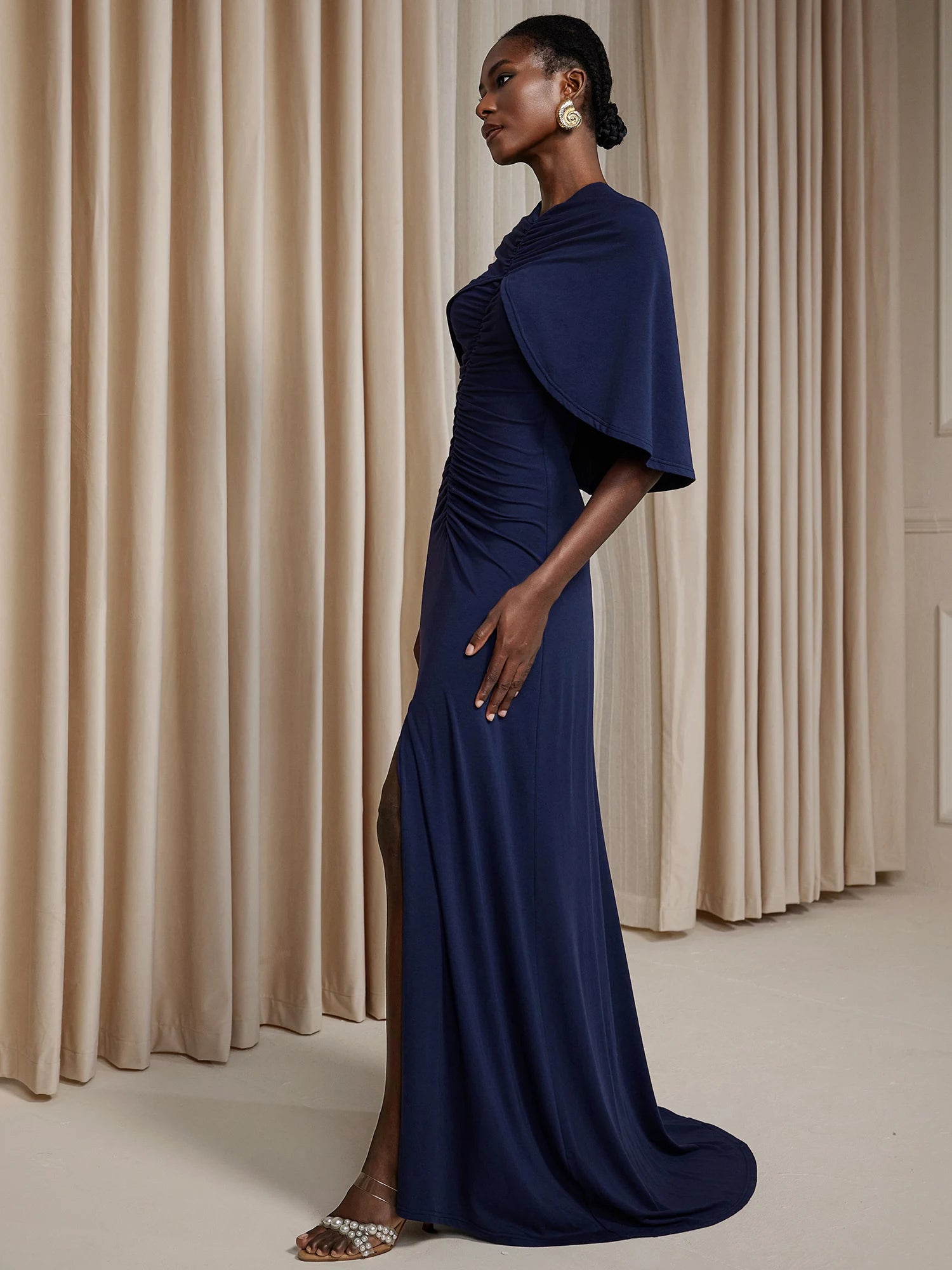 Wrap-around pleated fitted Maxi dress|NOOSGOP