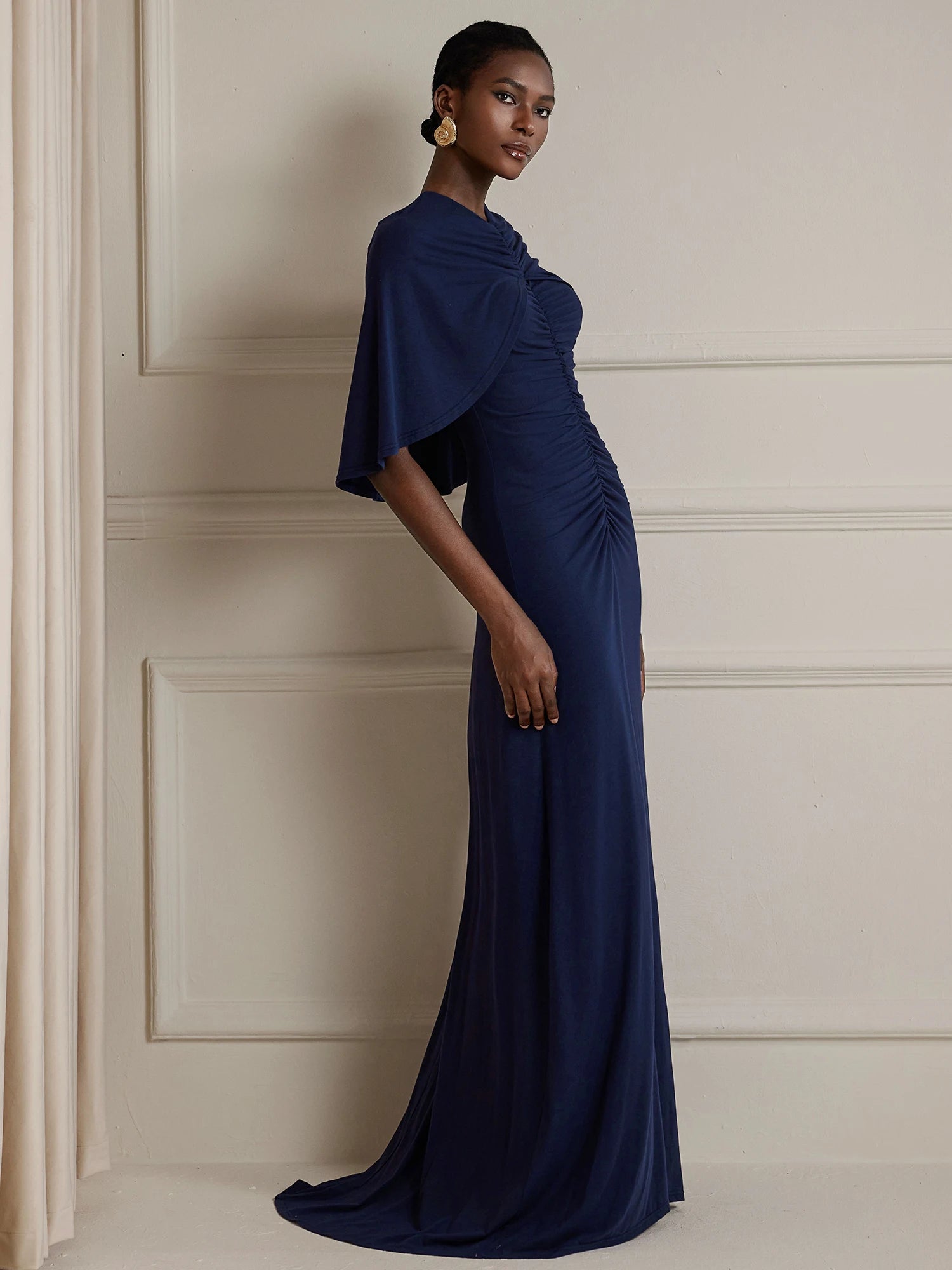 Wrap-around pleated fitted Maxi dress|NOOSGOP
