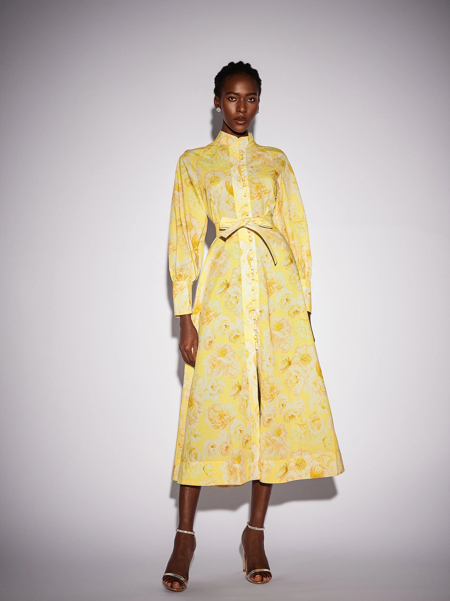 Yellow Floral Print Tie Waist Midi Dress|NOOSGOP