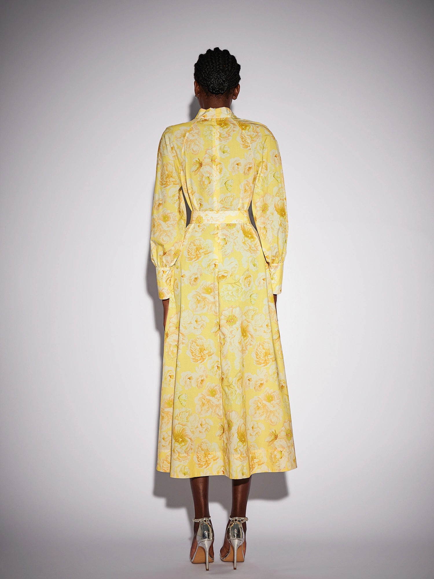 Yellow Floral Print Tie Waist Midi Dress|NOOSGOP