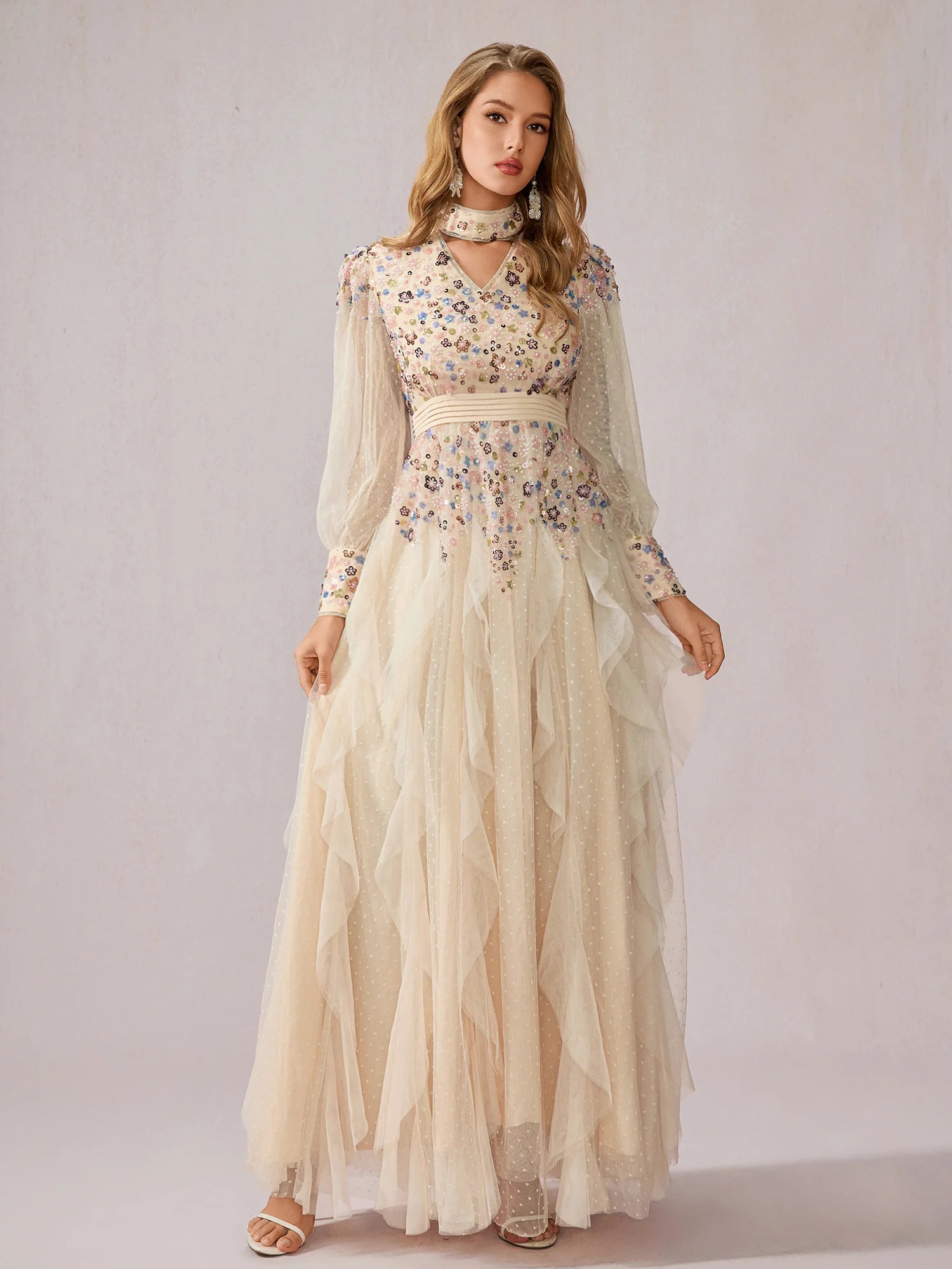 Apricot Multicolor Sequin Dress|NOOSGOP