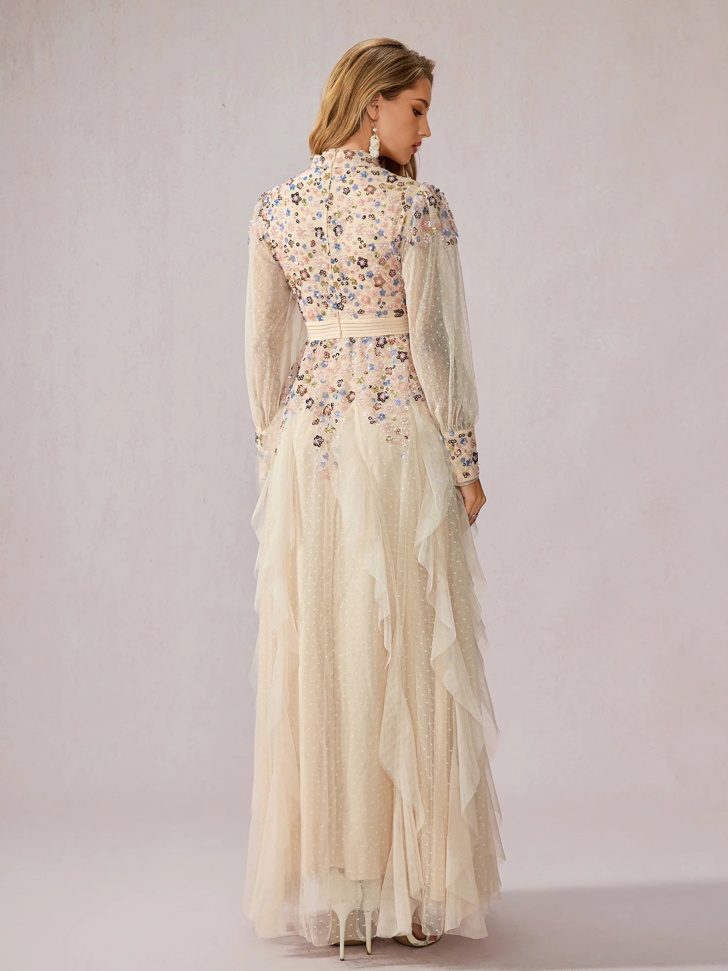 Apricot Multicolor Sequin Dress|NOOSGOP