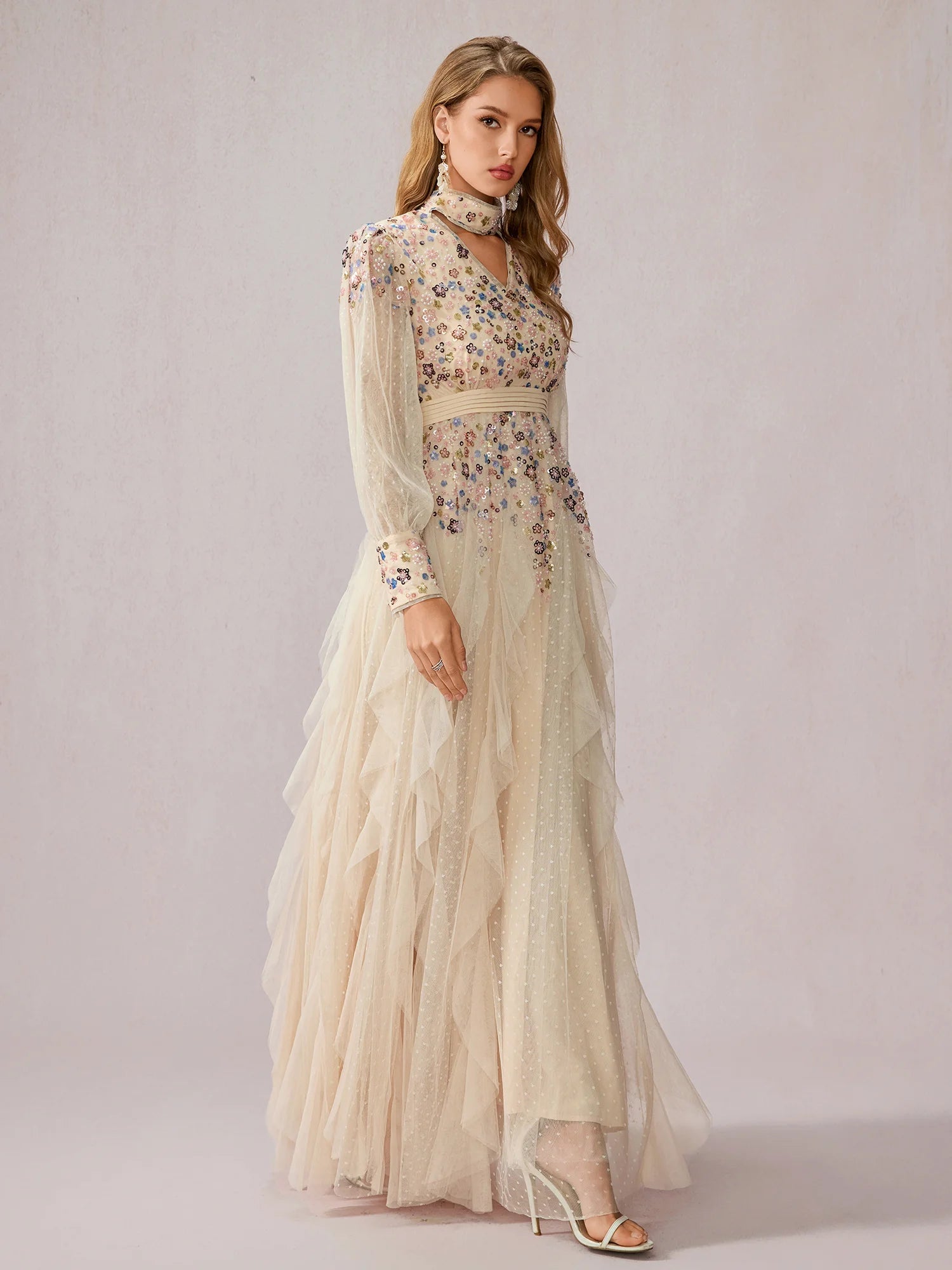 Apricot Multicolor Sequin Dress|NOOSGOP