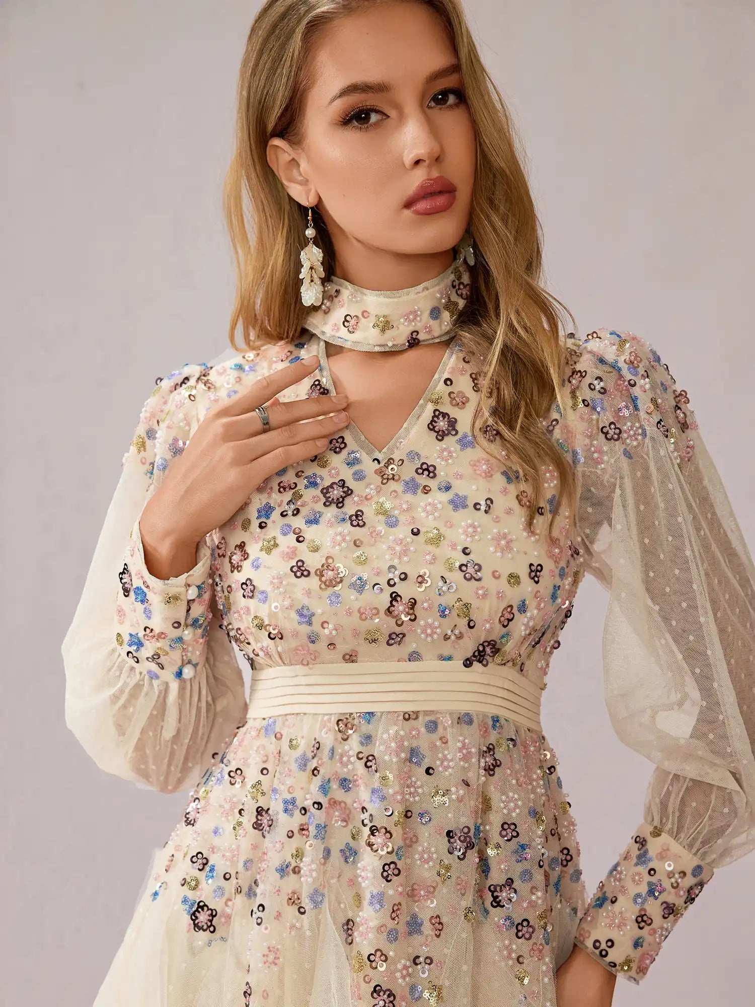 Apricot Multicolor Sequin Dress|NOOSGOP