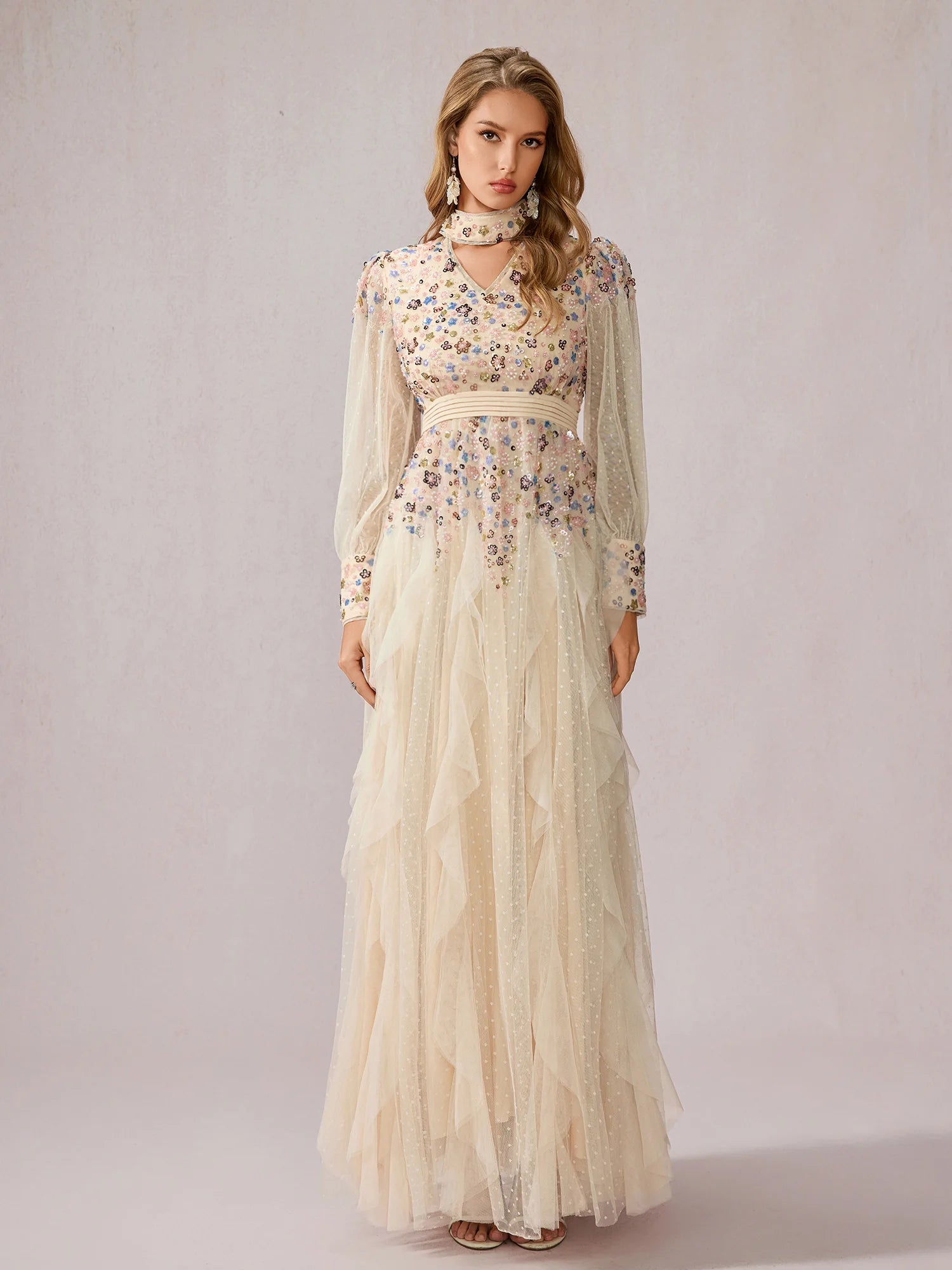 Apricot Multicolor Sequin Dress|NOOSGOP