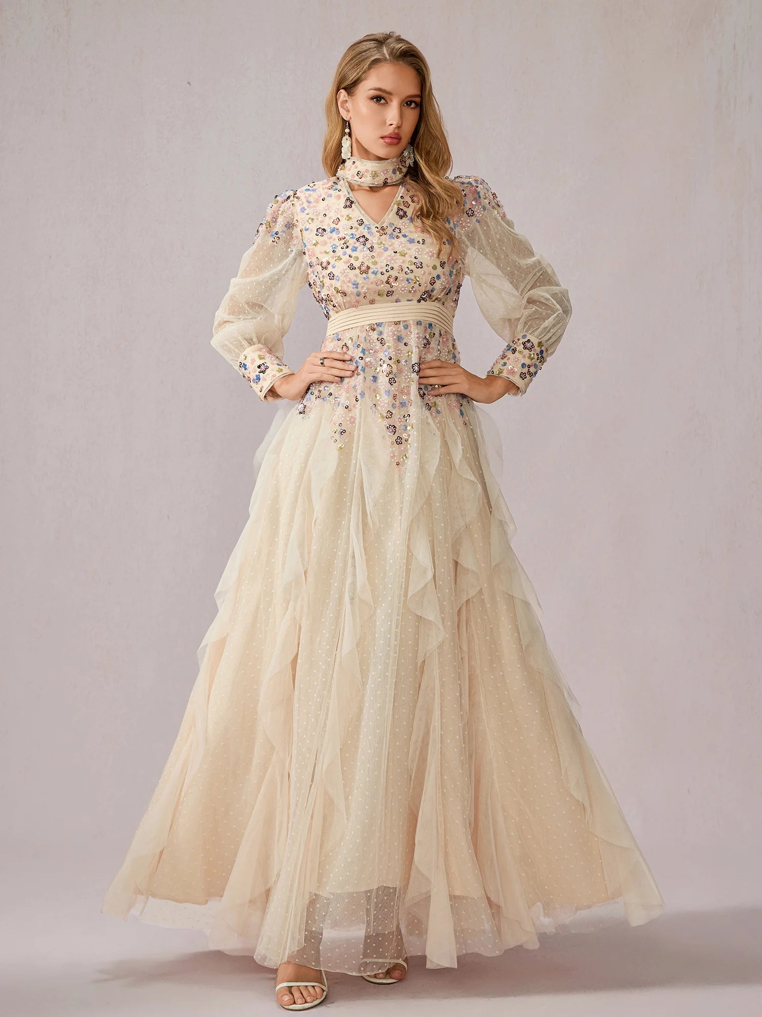 Apricot Multicolor Sequin Dress|NOOSGOP