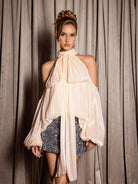 Apricot Off-Shoulder Satin Top|NOOSGOP