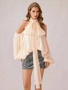 Apricot Off-Shoulder Satin Top|NOOSGOP