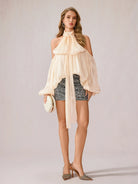 Apricot Off-Shoulder Satin Top|NOOSGOP