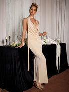 Apricot V-Neck Neck Tie Maxi Dress |NOOSGOP