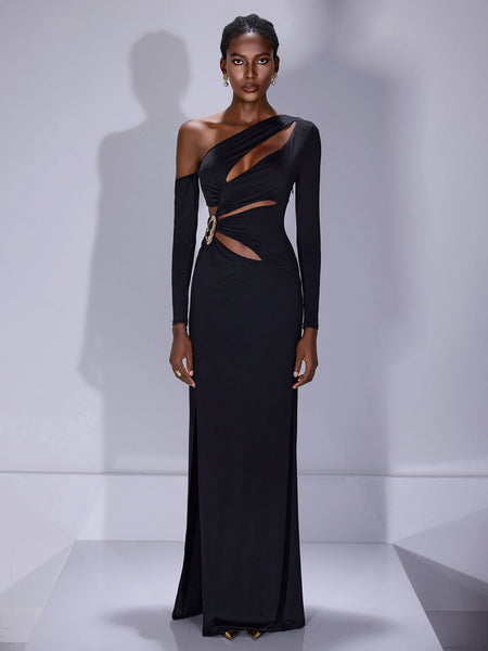 cut out asymmetrical dress Asymmetric Cut-Out Maxi Dress Black / XL