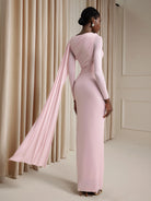 Asymmetric Ruched Cape Maxi Dress|NOOSGOP