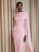 Asymmetric Ruched Cape Maxi Dress|NOOSGOP