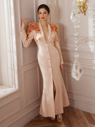 Beadwork Shawl-Collar Maxi Dress|NOOSGOP