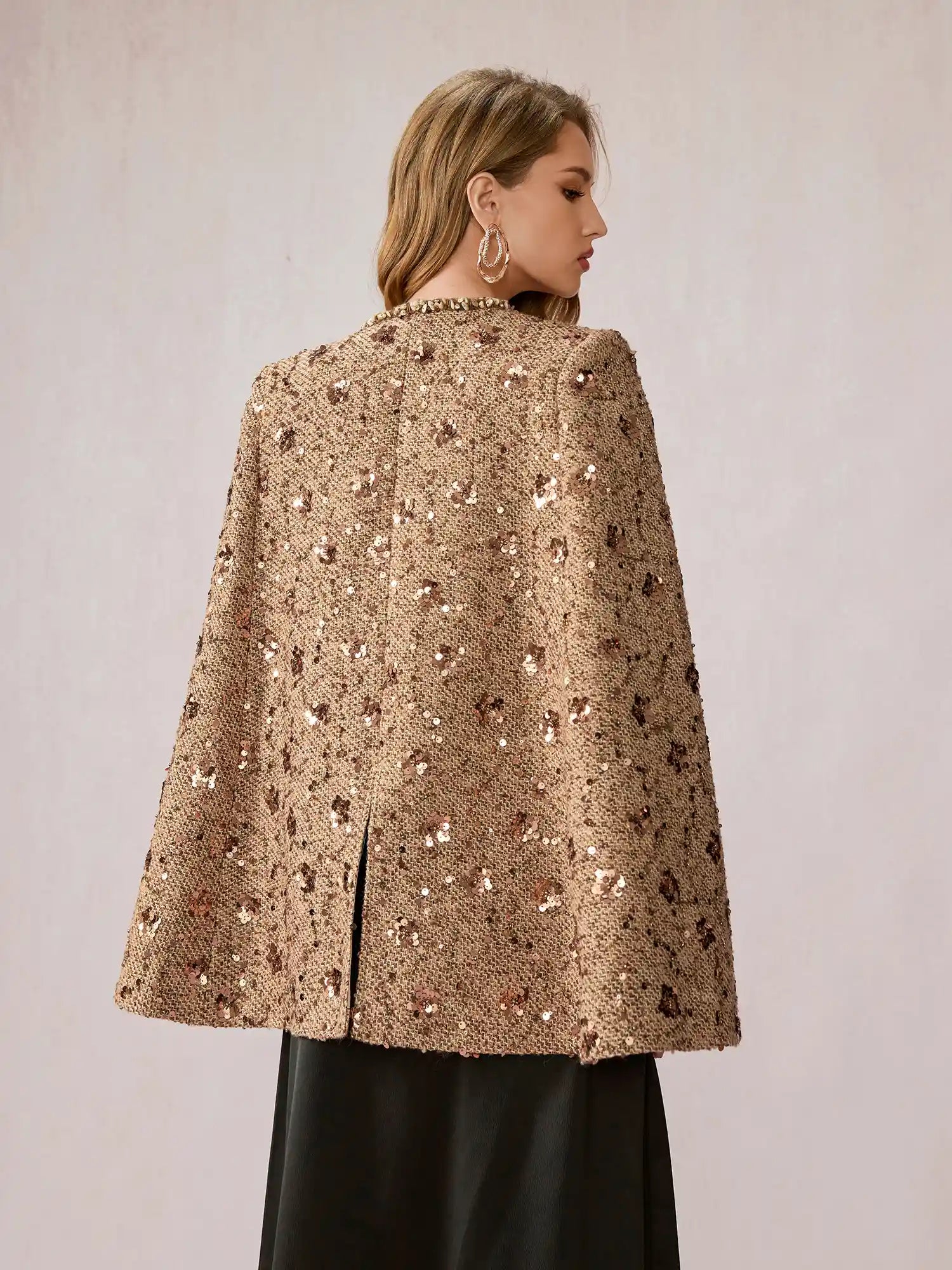 Beige Brown Sequin Shawl Top|NOOSGOP