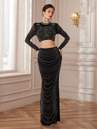 Black Beaded Two-Piece Bodycon Set|NOOSGOP