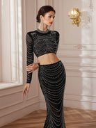 Black Beaded Two-Piece Bodycon Set|NOOSGOP