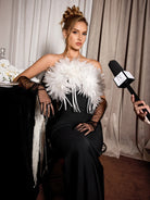 Black Feather Trim Strapless Midi Dress|NOOSGOP