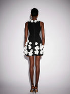Black Floral V-Neck Mini Dress|NOOSGOP