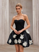 Black Strapless Floral dress|NOOSGOP