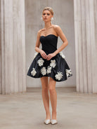 Black Strapless Floral dress|NOOSGOP
