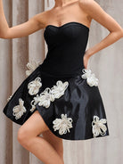 Black Strapless Floral dress|NOOSGOP