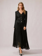 Black Fuzzy V-Neck Two-Piece Set|NOOSGOP