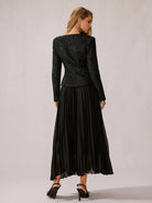 Black Fuzzy V-Neck Two-Piece Set|NOOSGOP