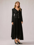 Black Fuzzy V-Neck Two-Piece Set|NOOSGOP