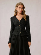 Black Fuzzy V-Neck Two-Piece Set|NOOSGOP