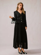 Black Fuzzy V-Neck Two-Piece Set|NOOSGOP