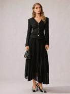 Black Fuzzy V-Neck Two-Piece Set|NOOSGOP