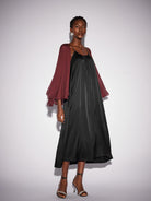 Black Inner Maxi Dress with Mesh Outerwear|NOOSGOP