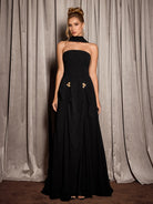 Black Metallic Neck Tie Maxi Dress|NOOSGOP