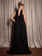 Black Metallic Neck Tie Maxi Dress|NOOSGOP