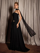 Black Metallic Neck Tie Maxi Dress|NOOSGOP