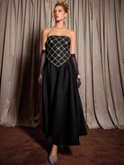 Black Rhinestone Grid Formal Midi Dress|NOOSGOP