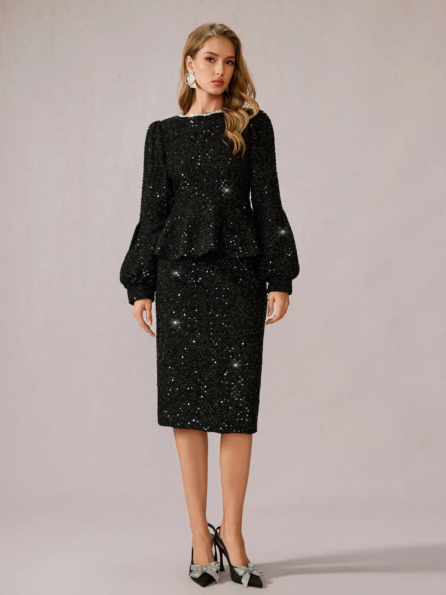 Black Sparkly Daily Two-Piece Set|NOOSGOP