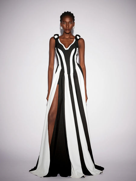 Black and White Stripe Floral Maxi Dress Mono Clash / M Black and White Stripe Floral Maxi Dress Mono Clash / M