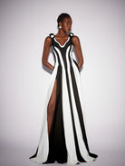 Black and White Stripe Floral Maxi Dress|NOOSGOP