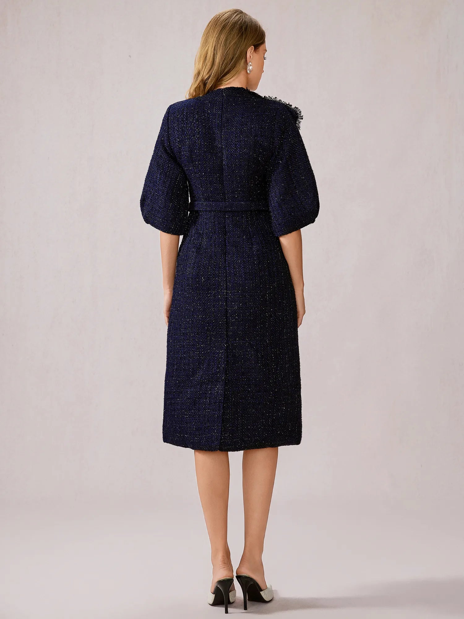 Blue Large Bow Collar Midi Dress|NOOSGOP