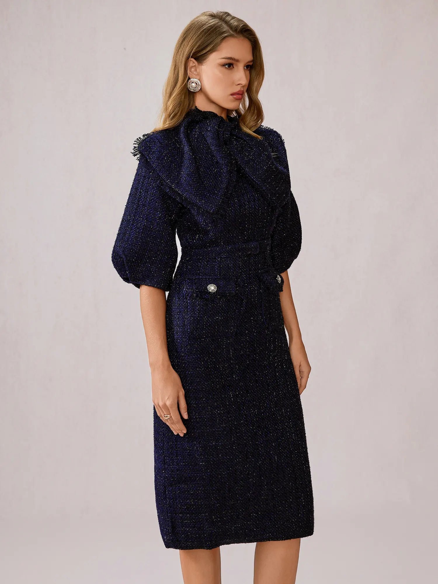 Blue Large Bow Collar Midi Dress|NOOSGOP