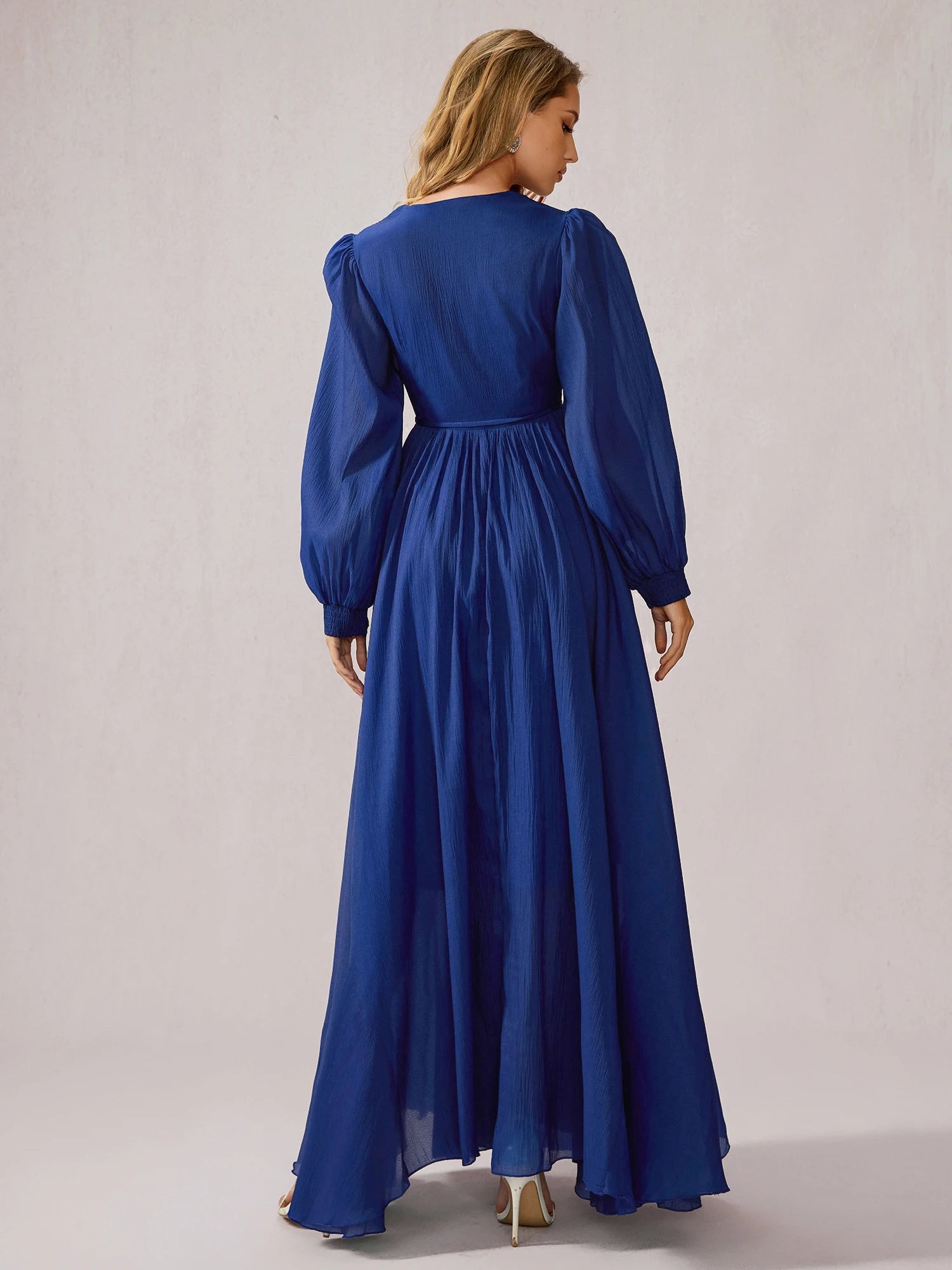Blue V-Neck Tulle Vacation Maxi Dress | Simple and Elegant