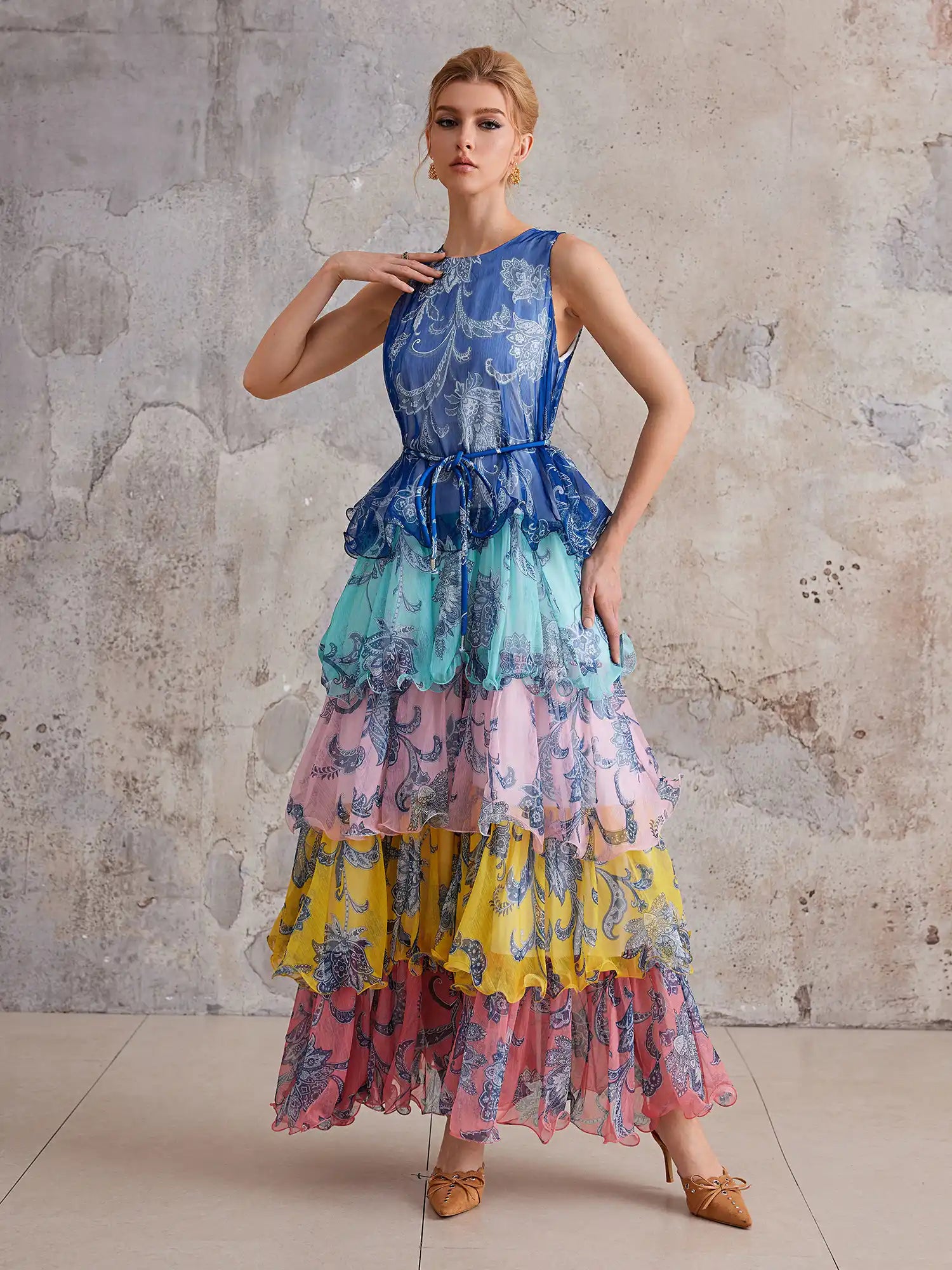 Color-Block Ruffled Maxi Dress Vibrant Summer Vacation Style Noosgop Color-Block Ruffled Maxi Dress Vibrant Summer Vacation Style Noosgop