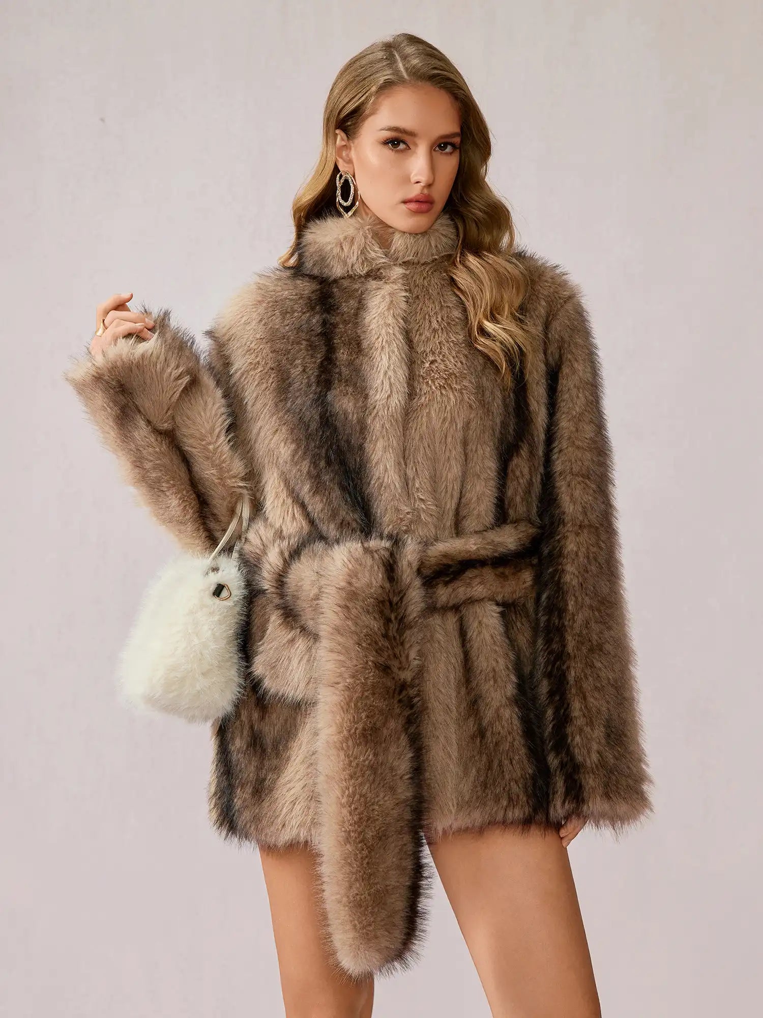 Brown Fuzzy Turtleneck Coat|NOOSGOP