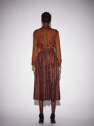 Brown High Neck Top and Shiny Midi Skirt Set|NOOSGOP